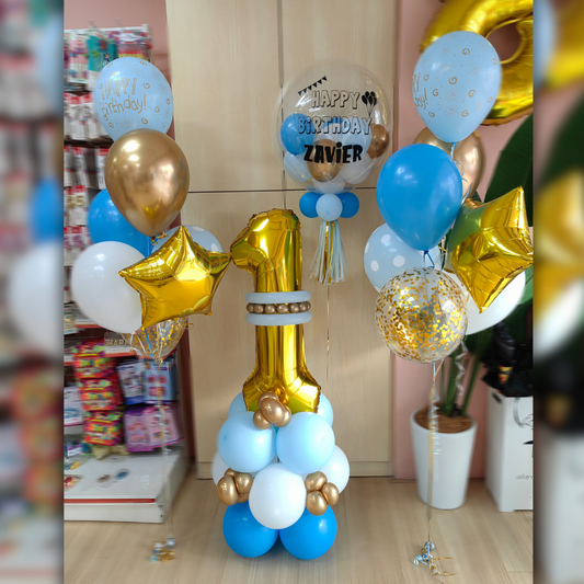 1ST BIRTHDAY BLUE AND GOLD THEME BALLOON
