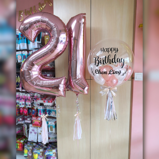 21ST ROSE GOLD THEME BALLOON WITH PERSONALISED BUBBLE BALLOON