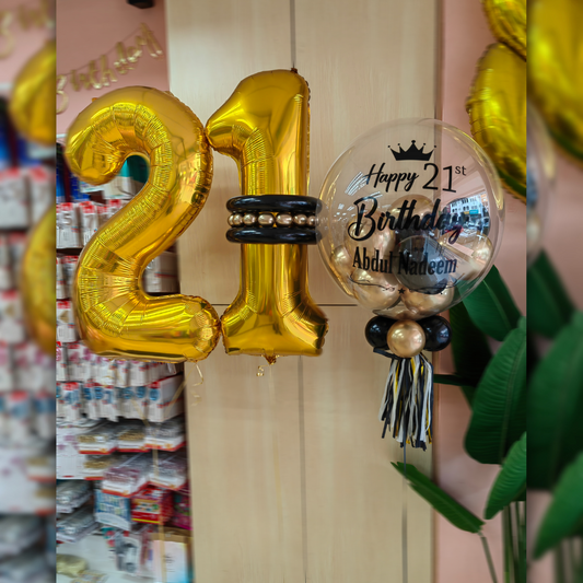 21ST FOIL NUMBER WITH PERSONALISED BUBBLE BALLOON