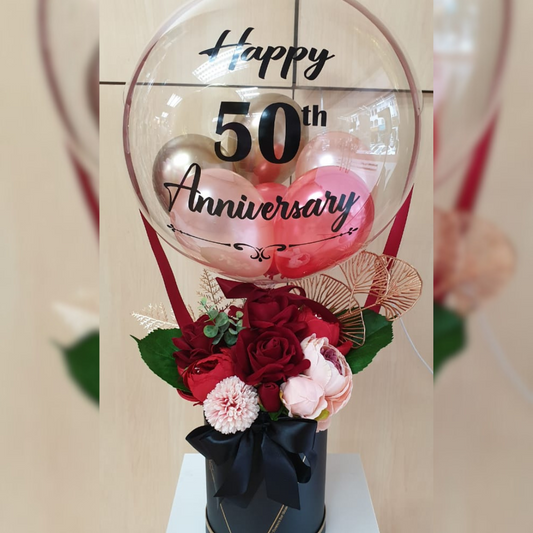 18INCH CLEAR BUBBLE CLASSY RED HOT AIR BALLOON WITH FLOWERS