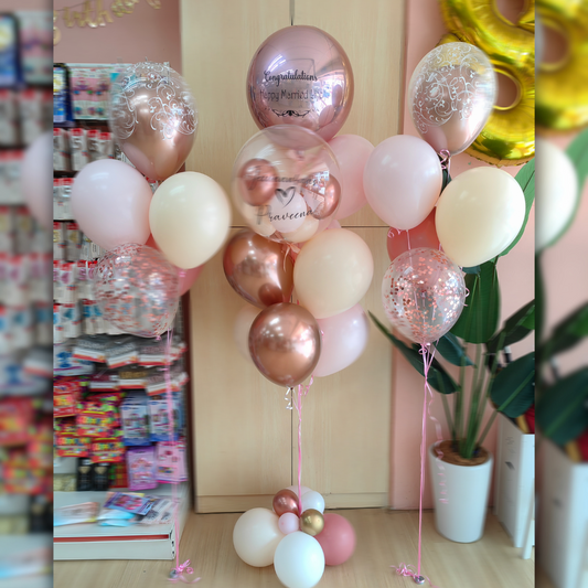 24INCH PINKISH ORBZ BALLOON WITH BOUQUET OF 5 SET