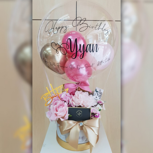 18INCH CLEAR BUBBLE PINKISH HOT AIR BALLOON WITH FLOWERS