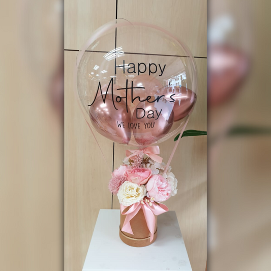 18INCH CLEAR BUBBLE ROSE GOLD HOT AIR BALLOON WITH FLOWERS