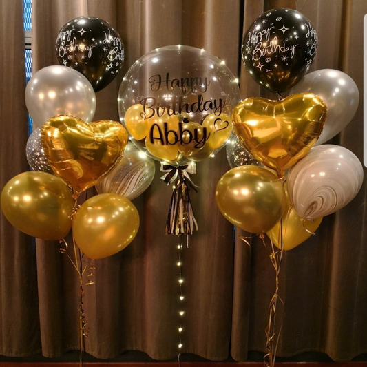 24-INCH BUBBLE BALLOON WITH MESSAGE AND 2 BOUQUET OF 7